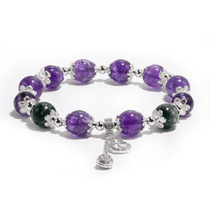 Amethyst Elegance – Amethyst & Malachite Bracelet with Heart Charm - ASTROSOUL