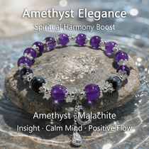 Amethyst Elegance – Amethyst & Malachite Bracelet with Heart Charm - ASTROSOUL