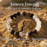Balance Energy Bracelet – Obsidian, Clear Quartz & Moonstone - ASTROSOUL