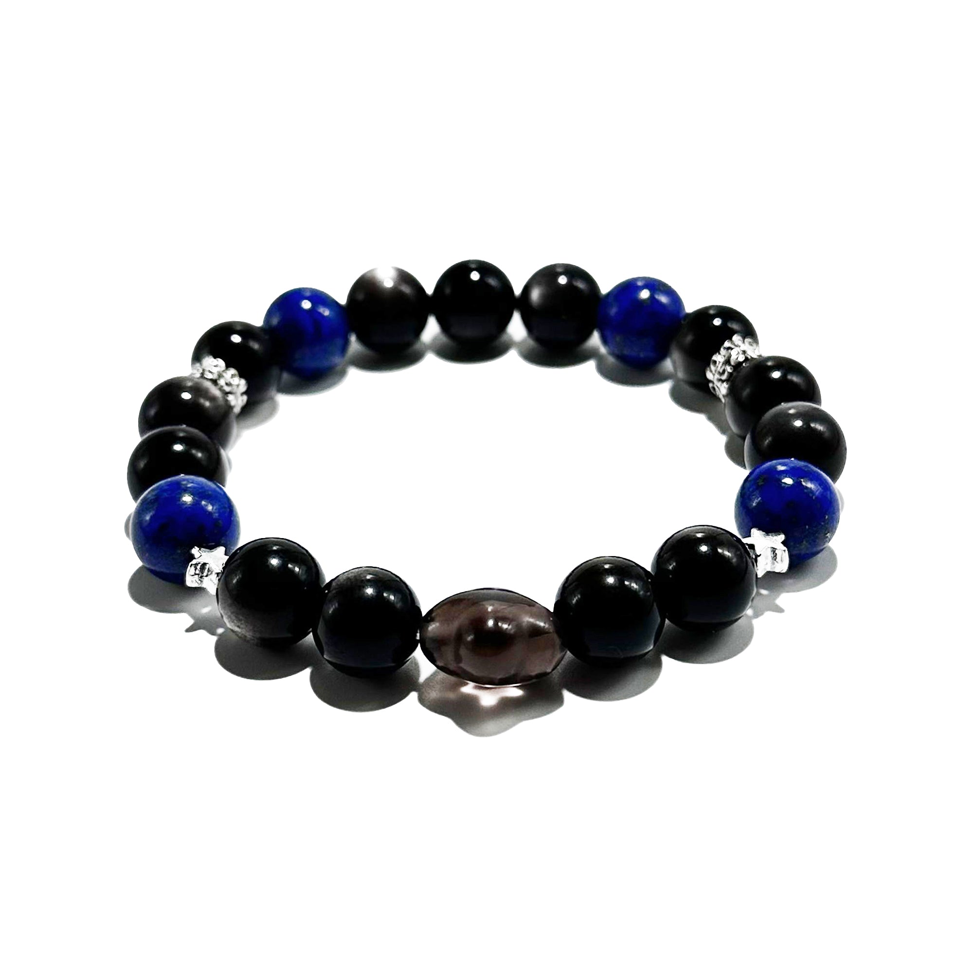 Cosmic Night – Obsidian, Lapis Lazuli & Smoky Quartz Bracelet - ASTROSOUL