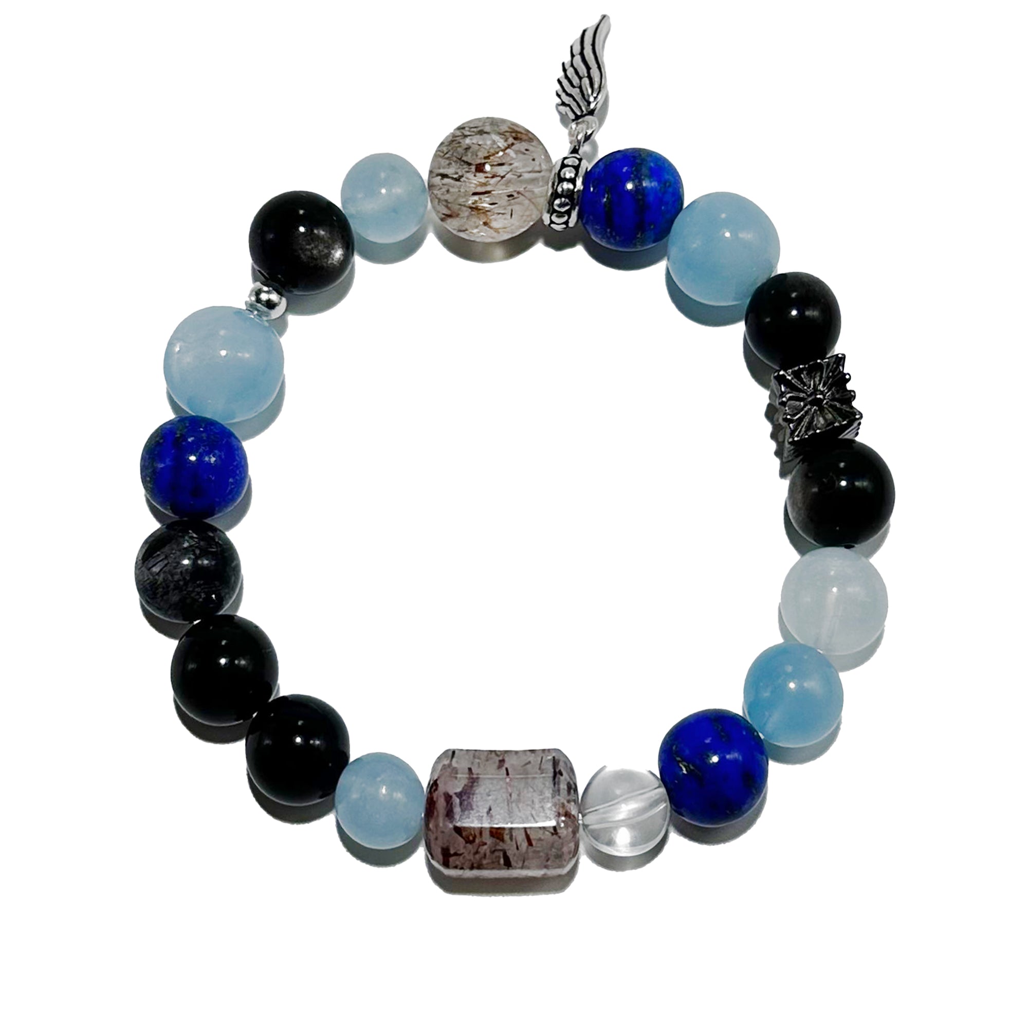 Cosmic Wing – Lapis Lazuli, Aquamarine & Rutilated Quartz Bracelet - ASTROSOUL