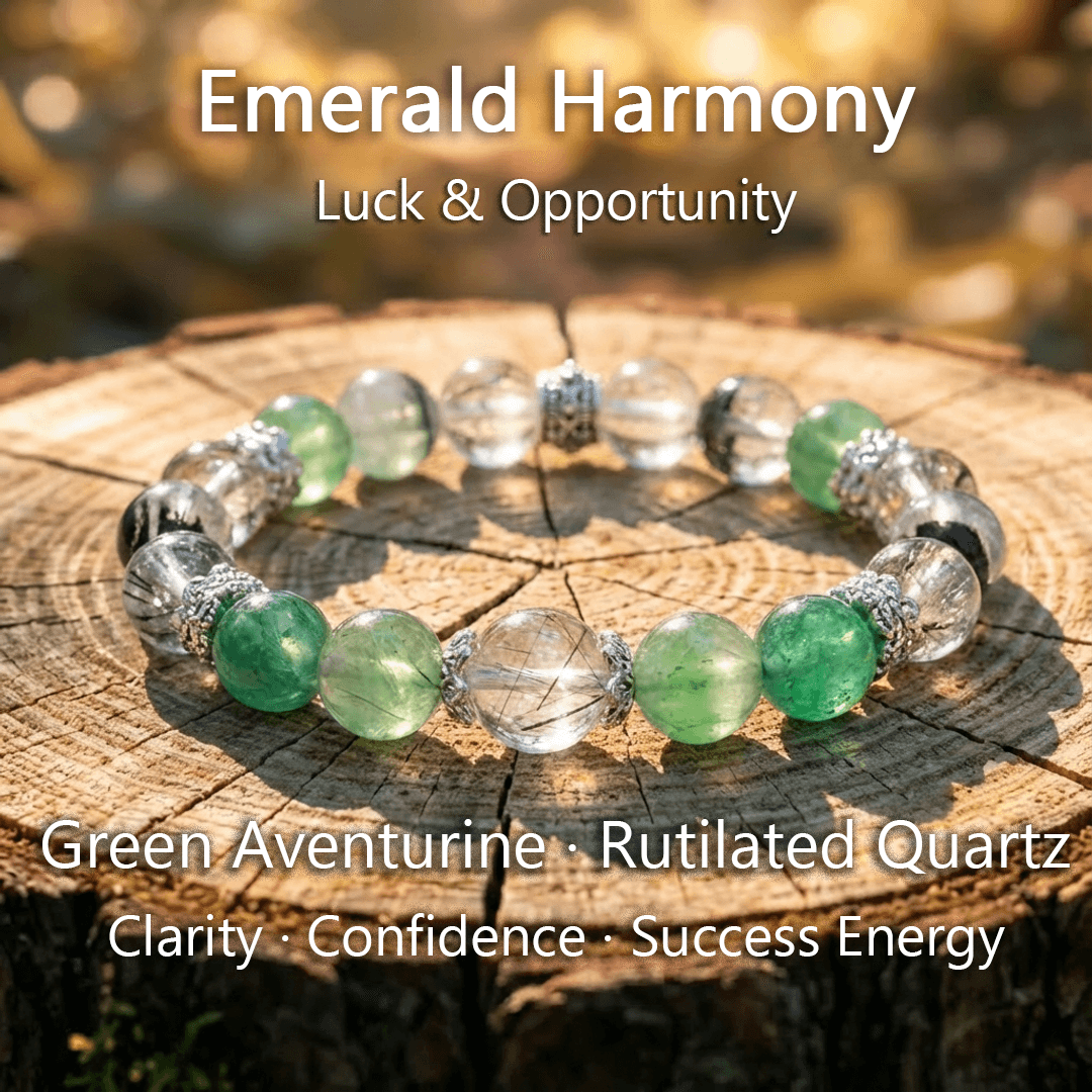 Emerald Harmony – Green Aventurine & Rutilated Quartz Crystal Bracelet - ASTROSOUL