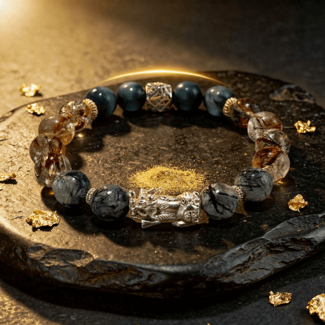 Fortune Shield Bracelet – Rutilated Quartz, Labradorite & Pixiu - ASTROSOUL