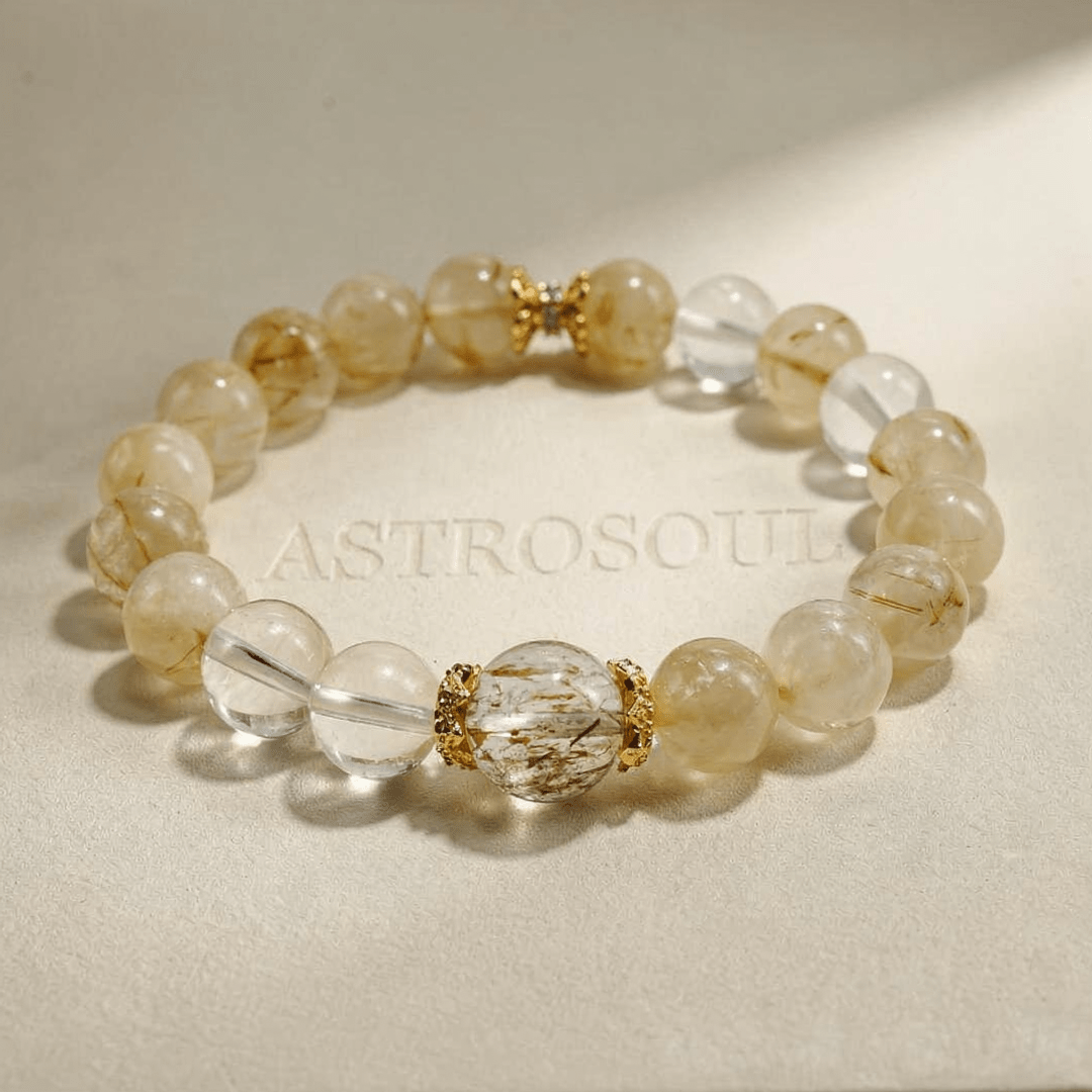 Golden Clarity – Rutilated Quartz & Clear Quartz crystal Bracelet - ASTROSOUL