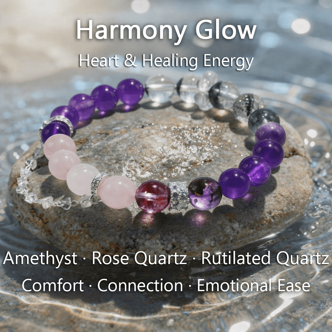 Harmony Glow – Amethyst, Rose Quartz & Rutilated Quartz Bracelet - ASTROSOUL
