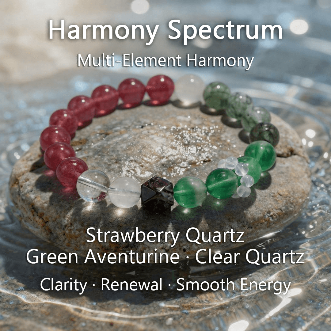 Harmony Spectrum – Strawberry Quartz, Green Aventurine & Clear Quartz Bracelet - ASTROSOUL
