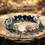 Ocean Realm – BlueTigerEye, Labradorite & Green Rutilated Quartz Bracelet - ASTROSOUL