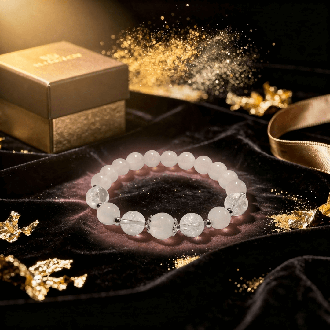 Royal Serenity Bracelet – White Agate, Azeztulite & Blue Moonstone - ASTROSOUL