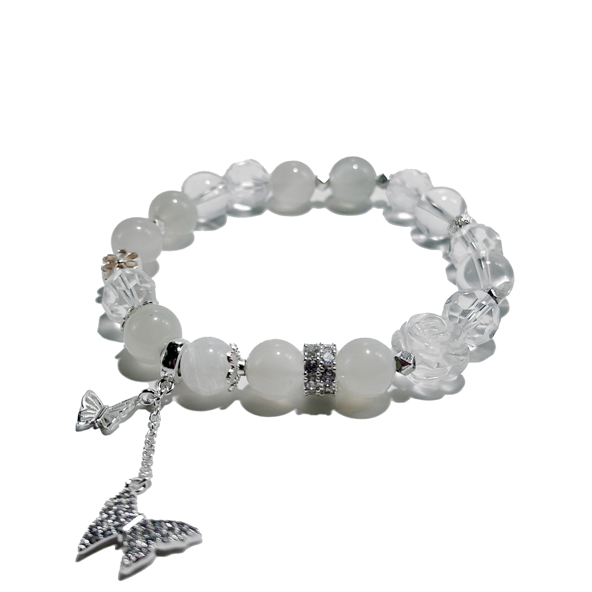 Starlight Dance – White Moonstone & Clear Quartz Bracelet - ASTROSOUL