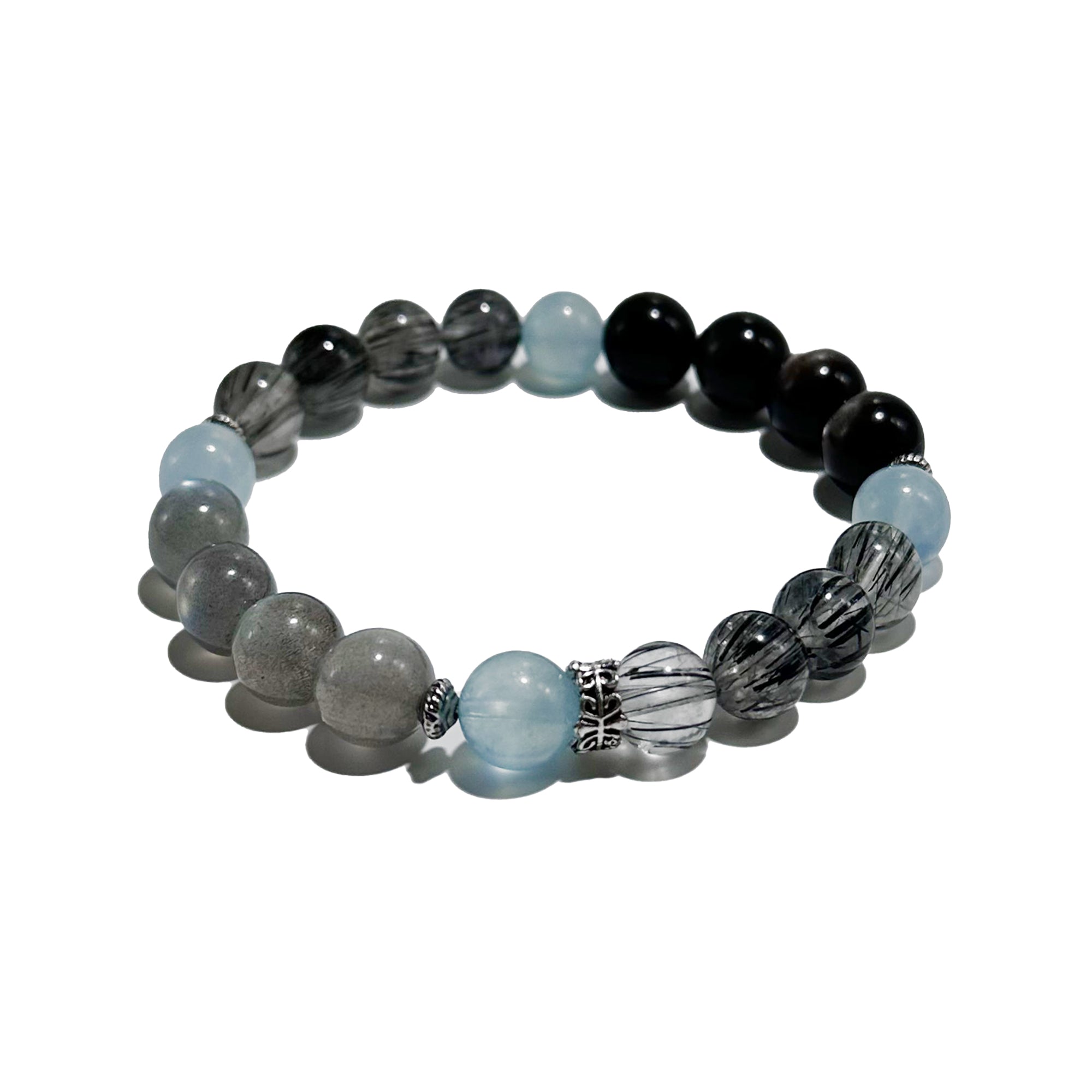 Stellar Flow – Black Rutilated Quartz, Labradorite & Aquamarine Bracelet - ASTROSOUL