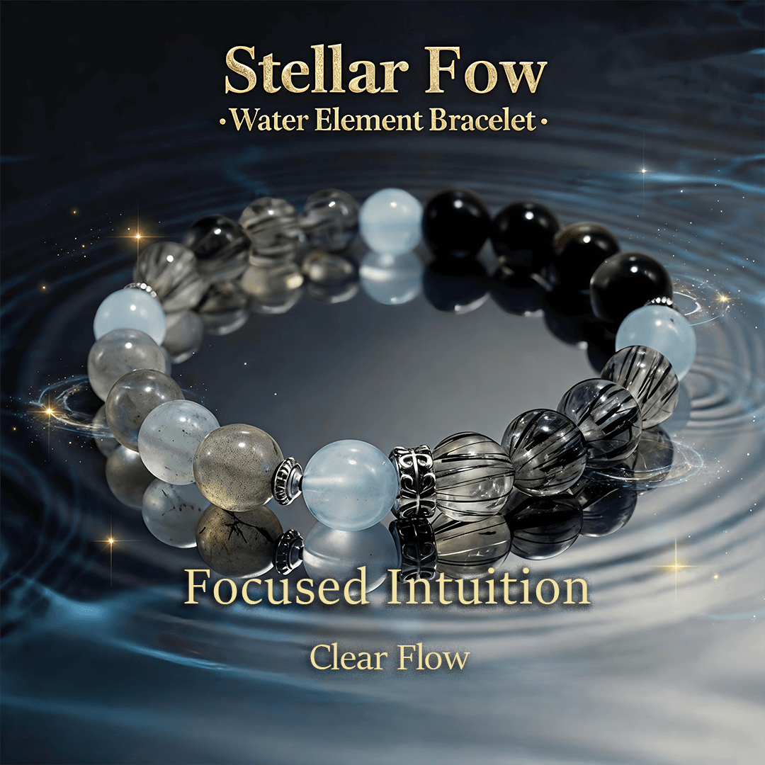 Stellar Flow – Black Rutilated Quartz, Labradorite & Aquamarine Bracelet - ASTROSOUL
