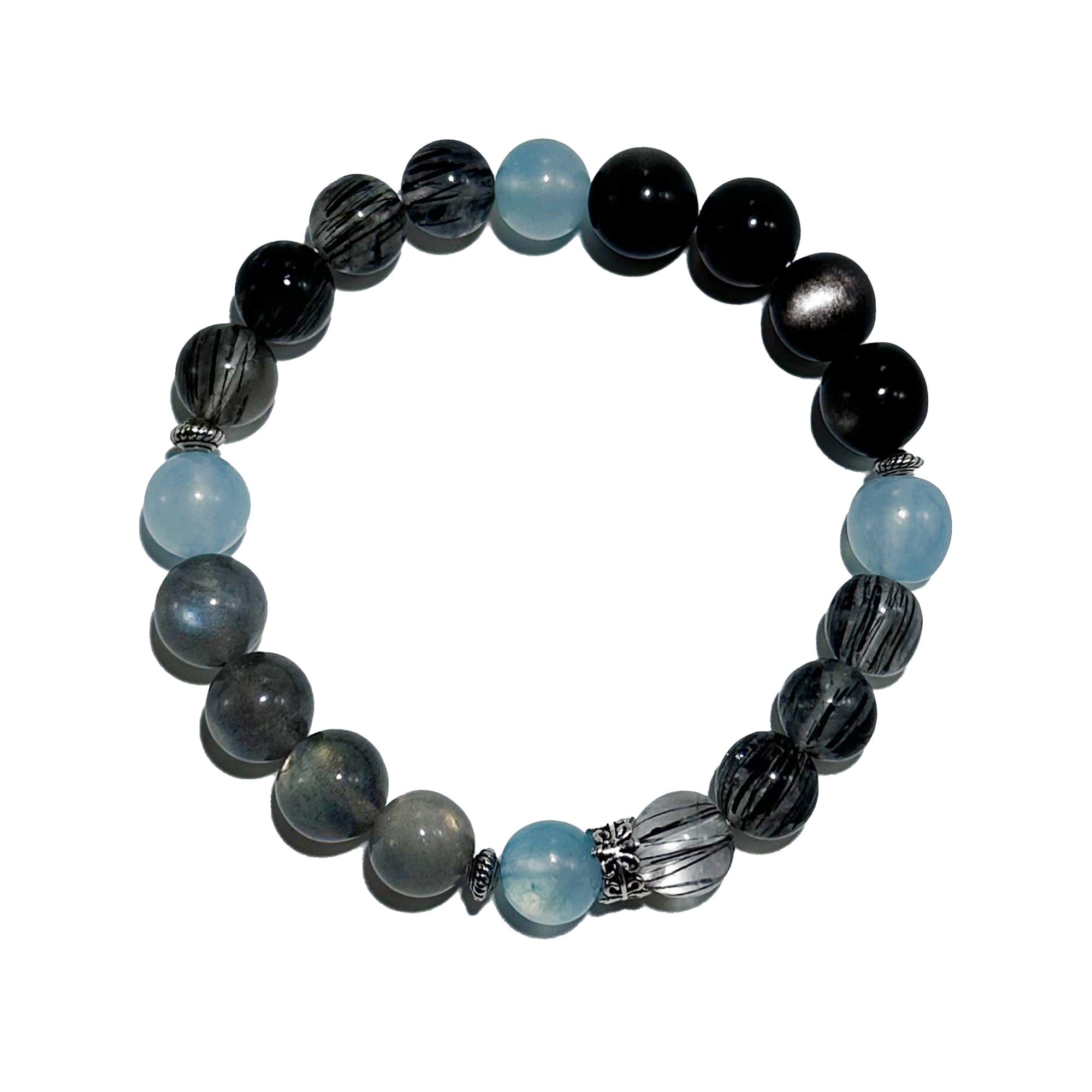 Stellar Flow – Black Rutilated Quartz, Labradorite & Aquamarine Bracelet - ASTROSOUL